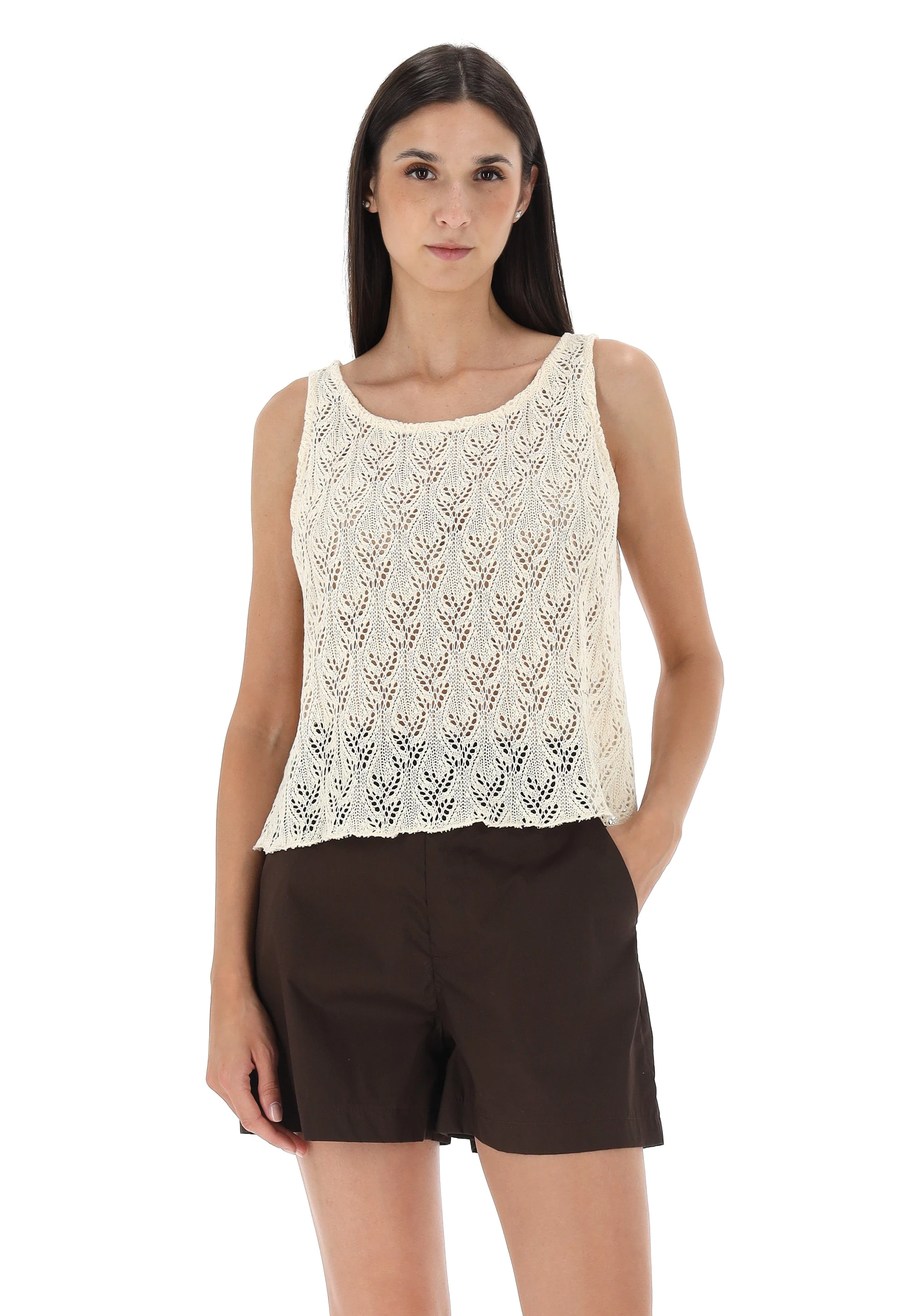 Top smanicato lavorato èks donna